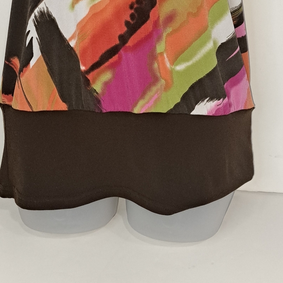IZ BYER Women's Sleeveless V Neck Top Brown Multi-Color Abstract Design Medium - Picture 7 of 12